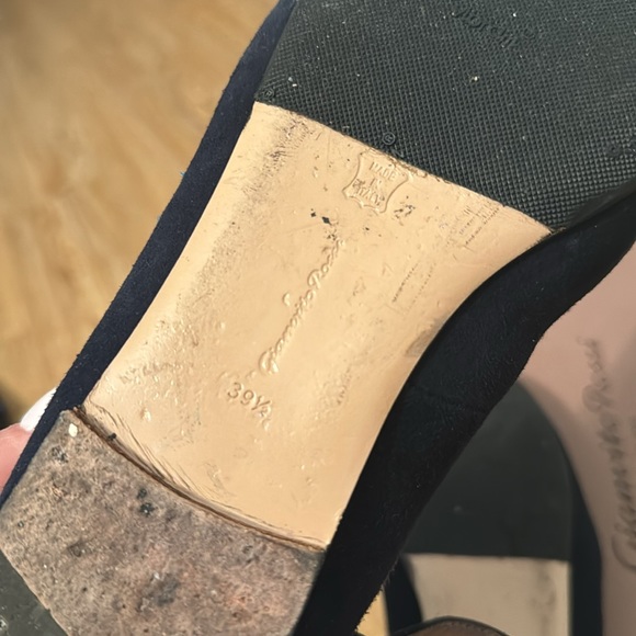 GIANVITO ROSSI SUEDE NAVY BLUE FLAT CLOSED TOE MARYJANE SHOES 39.5 - Picture 5 of 6